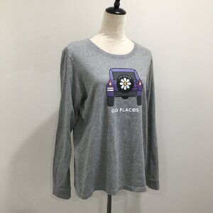 LIFE IS GOOD Crusher Tee Gray Multi-Color GO PLACES Print Long Sleeve Shirt
